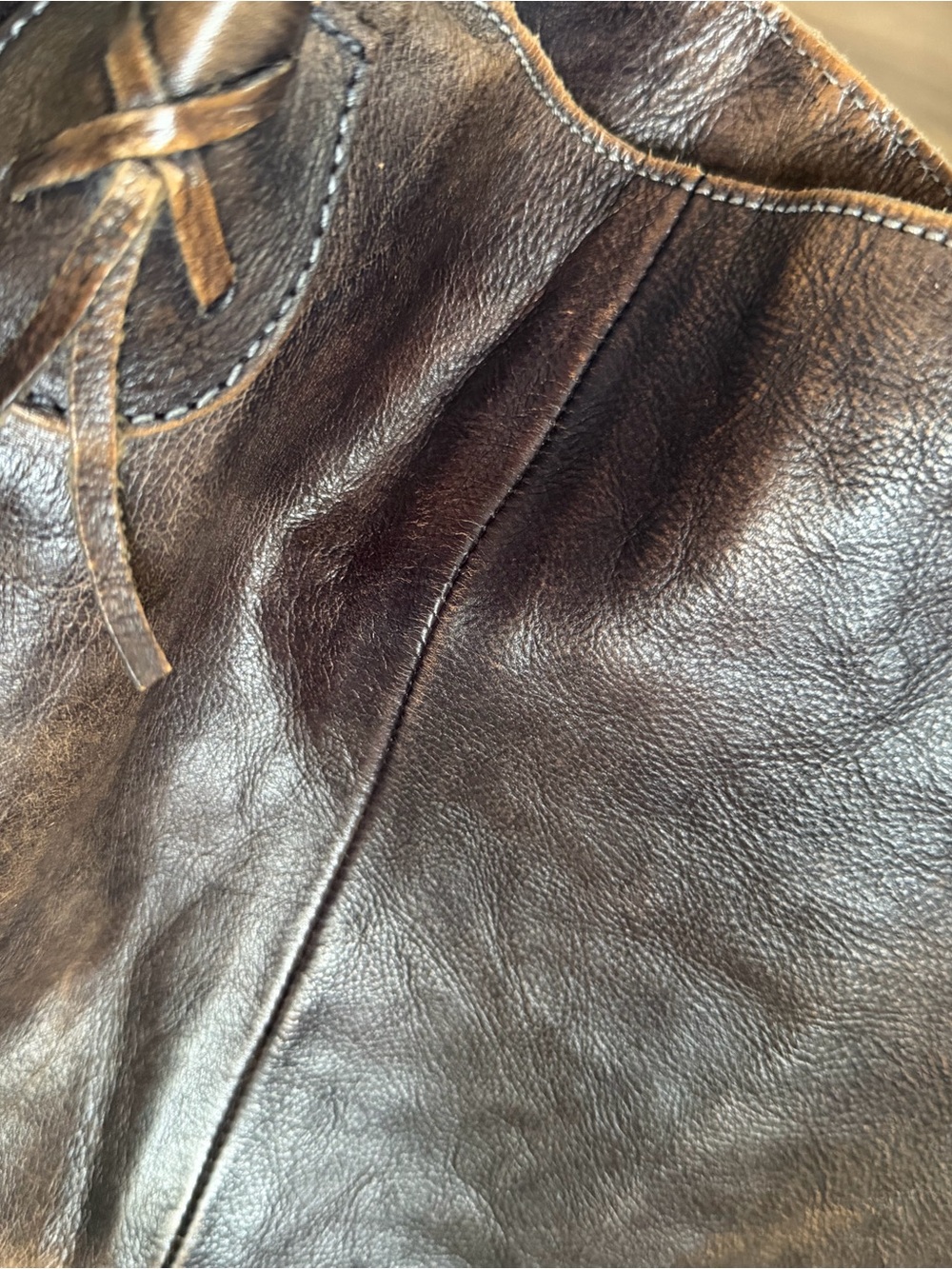BED|STU Distressed Brown Leather Tote with Top Handles - Picture 8 of 9